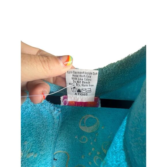 Quacker Factory Zip-Front Bright Blue Chenille Robe Rubber Duckies Size XS - Picture 10 of 16